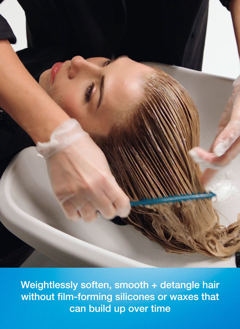 Image of model: weightlessly soften, smooth + detangle hair without film-forming silicones or waxes that can build up over time