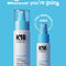 Two K18 hair spray bottles on a blue background with promotional text.