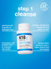 K18 Damage Shield shampoo bottle with product features on a blue background