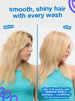 Before and after comparison of hair with K18 Damage Shield shampoo and conditioner.