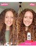 Red curly hair before and after results using k18. 