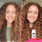 Red curly hair before and after results using k18. 