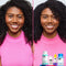 dark coily hair before + after styling with k18 hair products. 